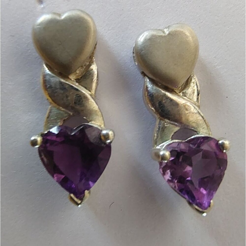 T&C Town and Country 925 Sterling Silver Amethyst Stud Earrings, Heart and X's